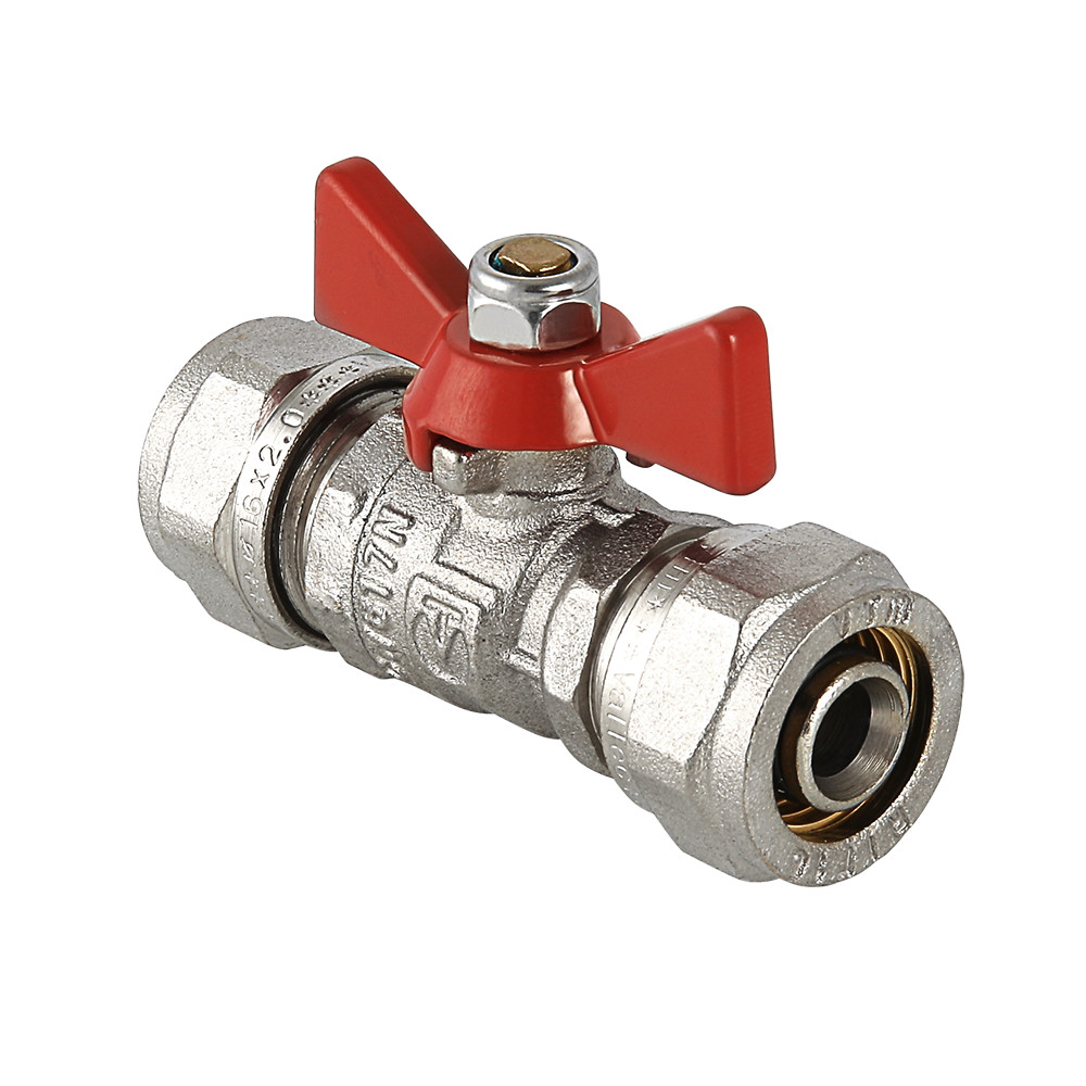 Кран шаровой латунь никель VT.343 Ду 16х16 обжим, Ру 25, бабочка, VALTEC